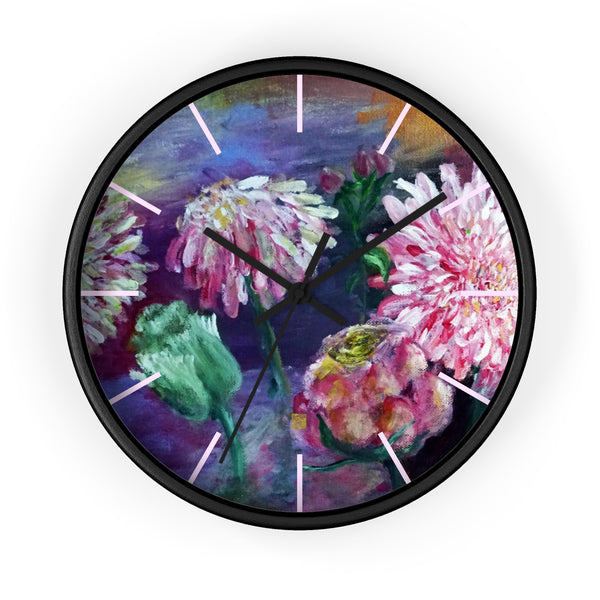 Pink Flowers Floating on the Lake, Floral Print Designer 10 inch Wall Clock- Made in USA - alicechanart