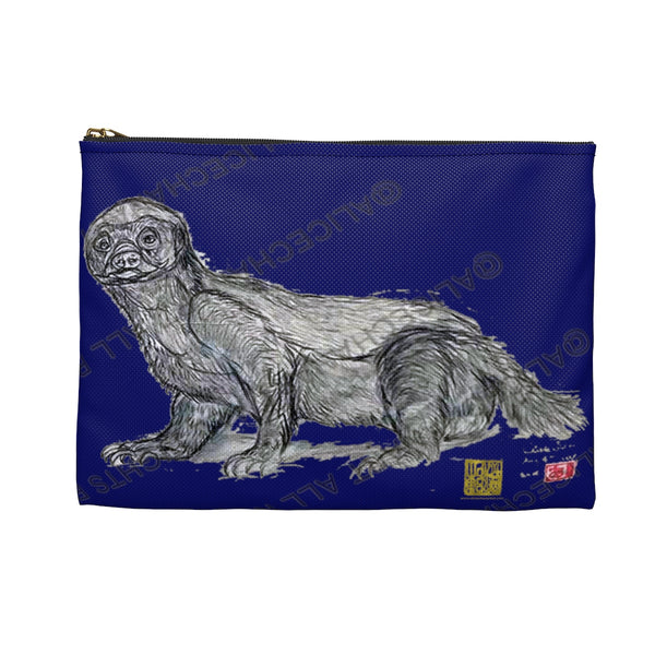 Dark Blue Honey Badger Small 9"x6" Or Large 12"x9" Size Flat Accessory Pouch- Made in USA - alicechanart
