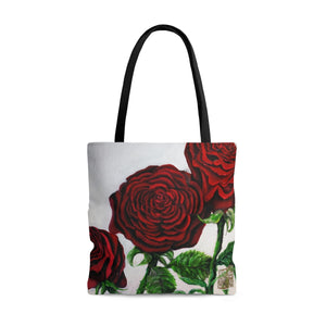 Triple Red Roses In Silver, Flower Floral Print Designer Flower Tote Bag - Made in USA - alicechanart