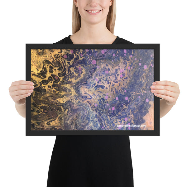 Purple Blue Ocean Framed Poster, Calming Ocean Waves Abstract Peaceful Home or Office Decor Abstract Framed Art Print, Contemporary Fluid Acrylic Pouring Art Poster Print Home or Office Decor -Made in USA/EU/MX
