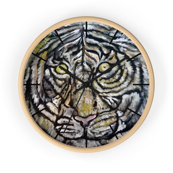 Golden-Eyed White Tiger, Tiger Face Art 10" Diameter Modern Wall Clock, Made in USA - alicechanart