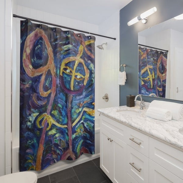 Happy Chan Shower Curtains, Chinese Art, Contemporary Art Shower Curtains, Abstract Art Shower Curtains, Modern Chinese Polyester 71" x 74" Bathroom Curtains-Printed in USA, Long Hookless Shower Curtains, Abstract Shower Curtains For Almost Any Popular Bathroom Decor, Modern Shower Curtains