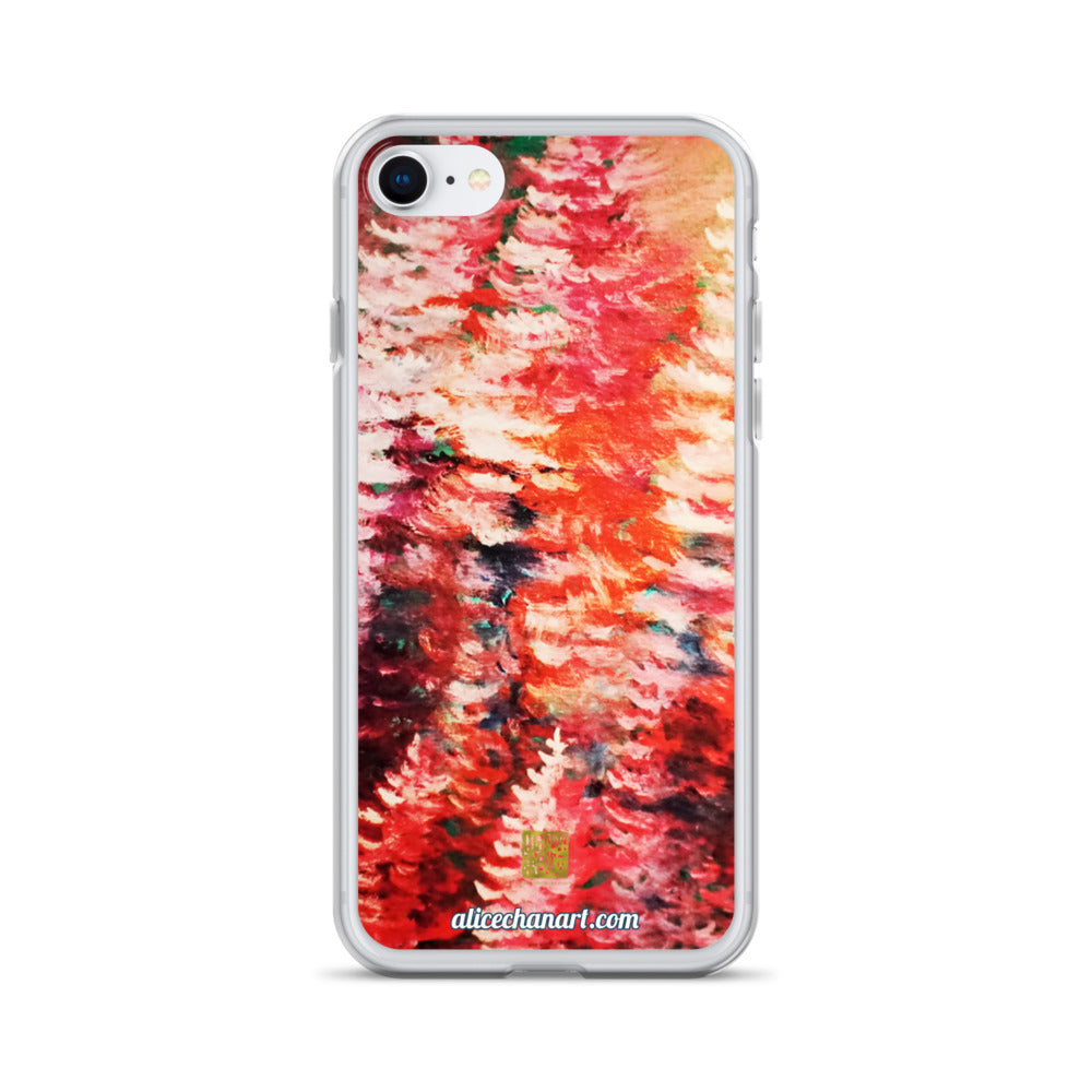 Pine Trees Art iPhone Case, Pink Pines Seattle Landscape iPhone 7/6/7+/ 6/6s/ X/XS/ XS Max/ XR/ 11/ 11 Pro/ 11 Pro Max Phone Case, Made in USA/EU/MX