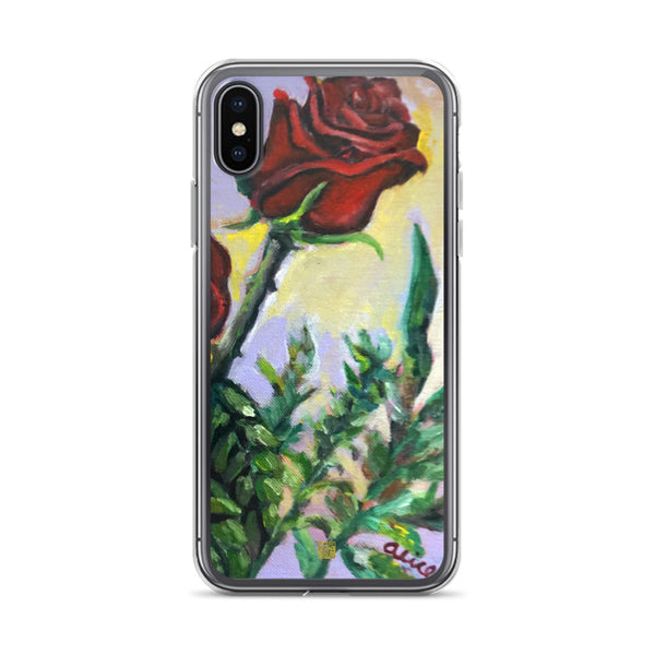 Summer Red Rose in Purple Sky, Floral  iPhone 7/6/7+/ 6 / 6s/ X/XS/ XS Max/XR Case, Made in USA - alicechanart
