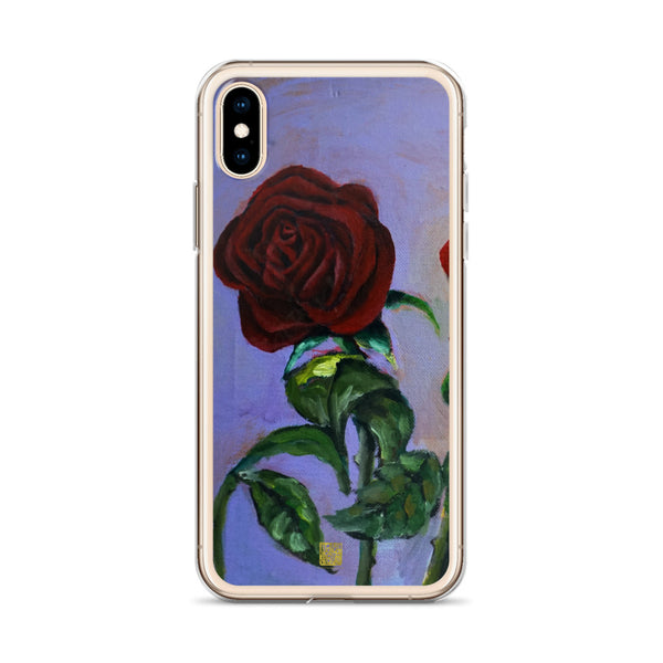Red Roses in Purple Sky, Floral  iPhone 7/6/7+/ 6 / 6s/ X/XS/ XS Max/XR Case, Made in USA - alicechanart