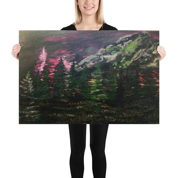 Mount Rainier in Purple Sky Art Print Poster, Made in USA - alicechanart