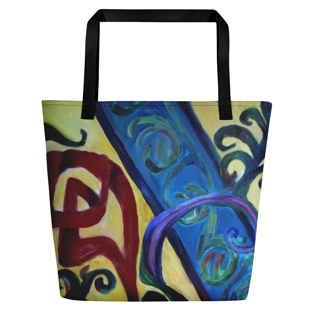 "Red Rose Abstraction of Strength in Arabic", Abstract Art 16"x20" Large Beach Bag - alicechanartRed Rose Tote Bag, "Red Rose Abstraction of Strength in Arabic", Abstract Art 16"x20" Large Beach Bag, Made in USA/ Europe/ Mexico