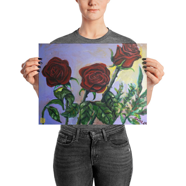 Summer Red Roses in Purple Sky, Floral Poster Art Print, Made in USA - alicechanart