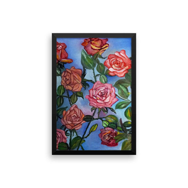 "Pink Roses Floating in Blue Sky", Framed Photo Paper Poster, Made in USA - alicechanart