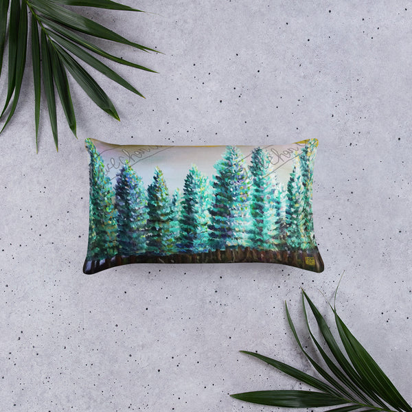 "Trees in Golden Sky", Pine Trees Mountain Designer Basic Pillow 18"x18"/ 20"x12", Made in USA - alicechanart
