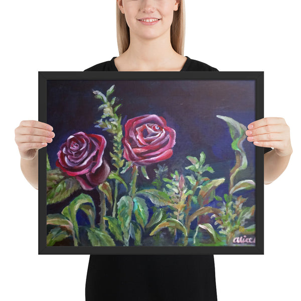 Summer Vampire Rose Floral Framed Drawing Art Print Poster, Made in USA - alicechanart