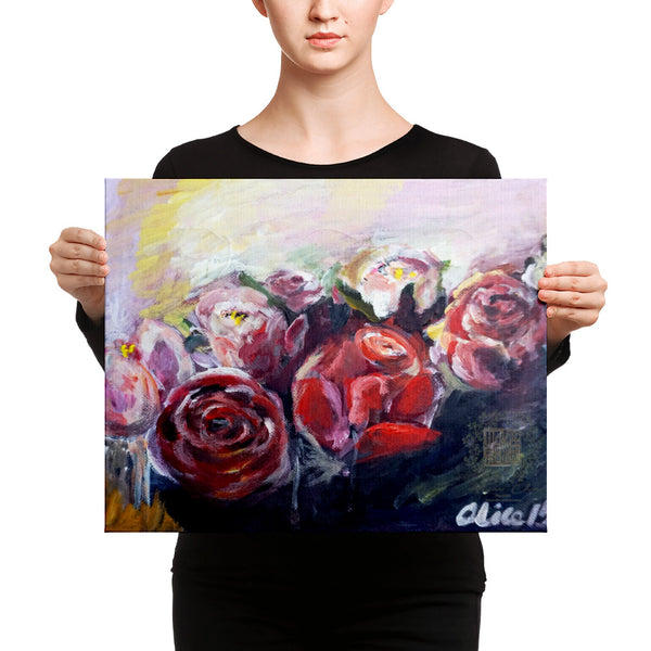 "French Red Roses", Floral Rose Canvas Art Print Red Rose Flower Fine Art, Made in USA - alicechanart