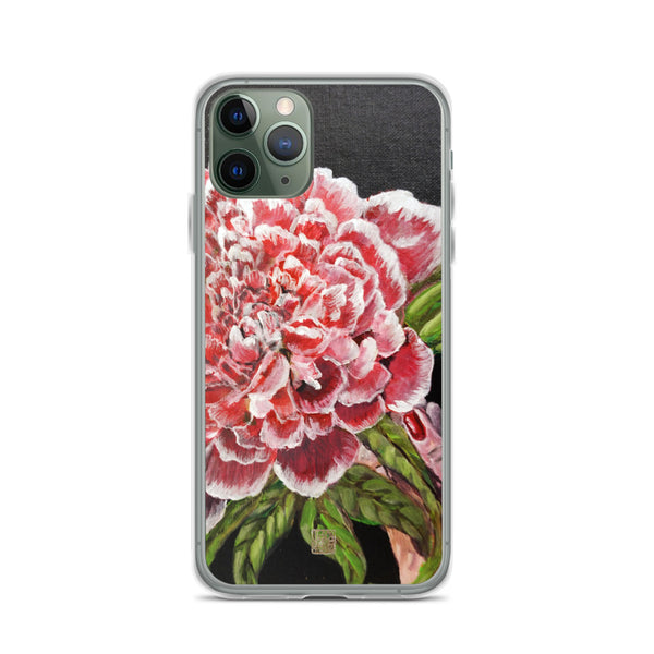 Chinese Red Peony Flower in Black, Floral Print Designer iPhone Case- Made in USA/ EU - alicechanart