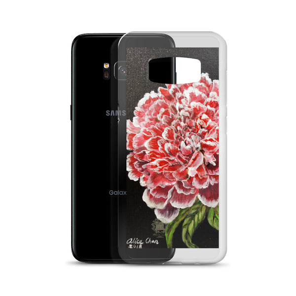 White Red Peony Floral Print, Premium Designer Art Samsung Case- Made in USA/ EU - alicechanart