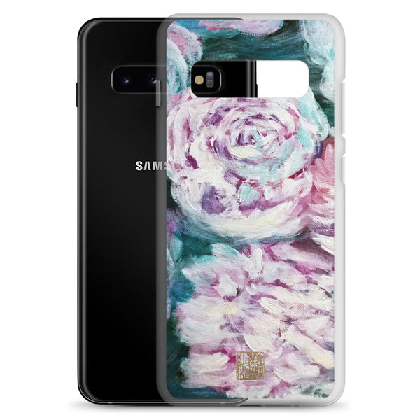 White Roses in Water, Blue White Rose Floral Print Samsung Phone Case- Made in USA/ EU - alicechanart