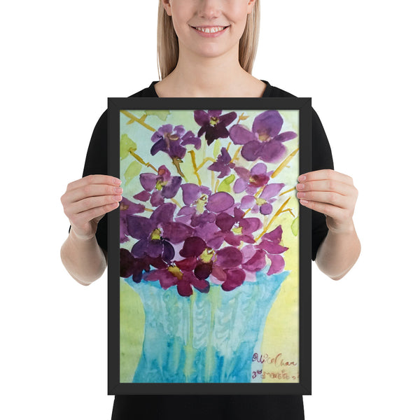"Curious Exotic Wild Purple Orchids" Floral Framed Poster Art Print, Made in USA - alicechanart