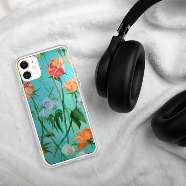 Orange Roses in Turquoise Blue, Floral Art iPhone Case, Made in USA - alicechanart