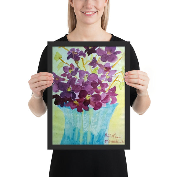"Curious Exotic Wild Purple Orchids" Floral Framed Poster Art Print, Made in USA - alicechanart