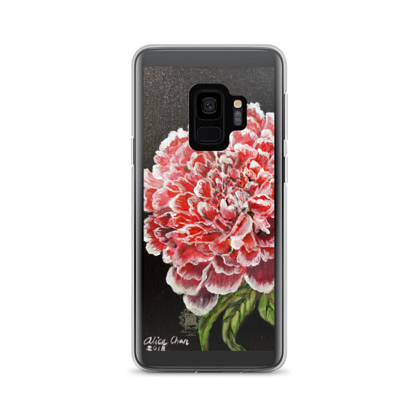 White Red Peony Floral Print, Premium Designer Art Samsung Case- Made in USA/ EU - alicechanart