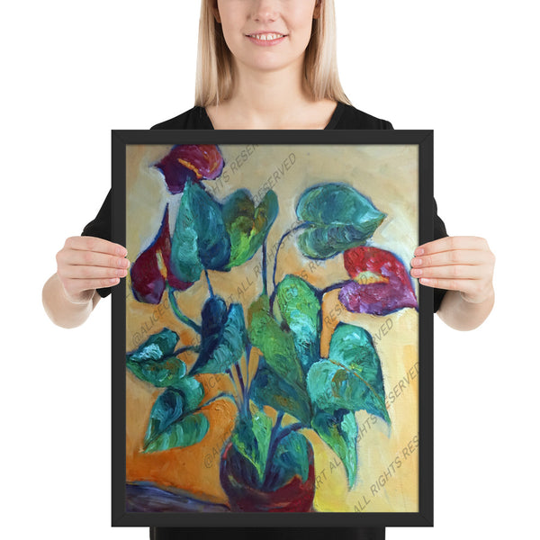 "Red Peace Lily Plant", Framed Art Print Poster, Made in the USA - alicechanart