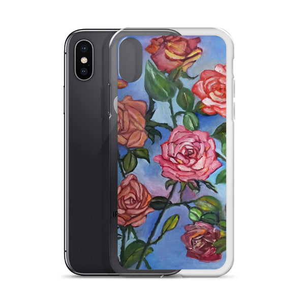 "Pink Roses Floating in Blue Sky", Floral Print Art iPhone Cell Phone Case, Made in USA - alicechanart