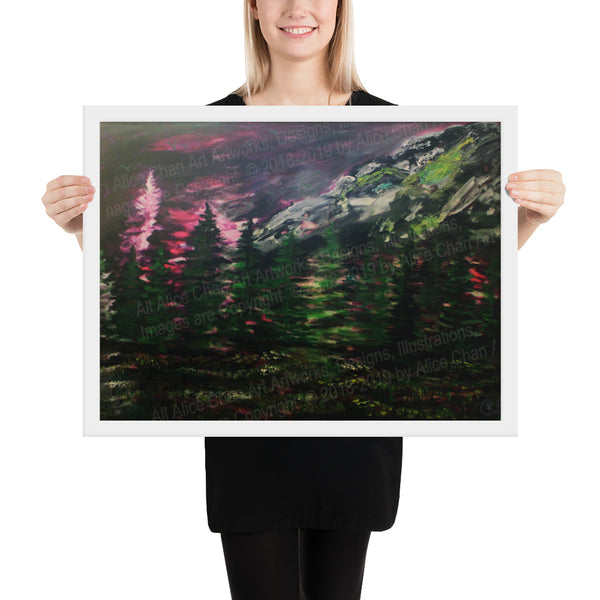 Mount Rainier in Purple Sky, Framed Matte Art Print, Made in USA - alicechanart