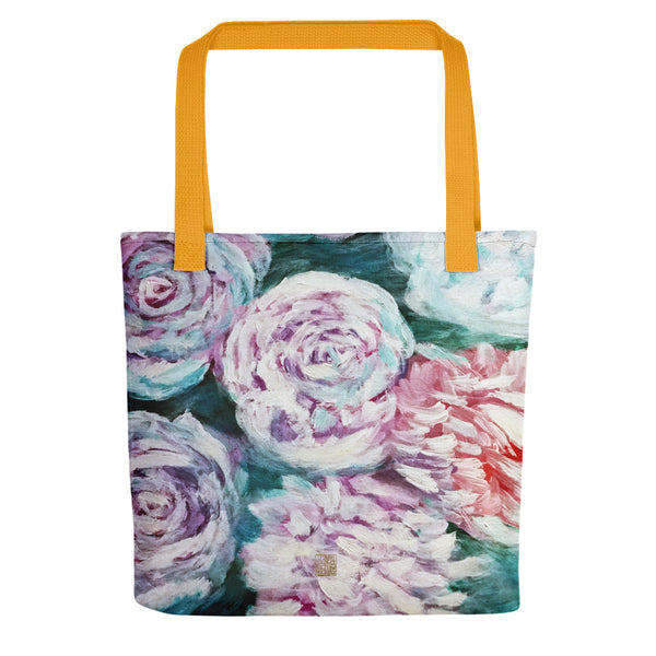 White Roses in Water, Blue White Rose Floral Print Art Tote Bag, Made in USA/ EU - alicechanart