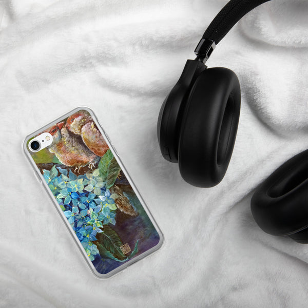 "Morning Chirping Bird", Wildlife Hydrangea Floral Print iPhone Case, Made in USA - alicechanart