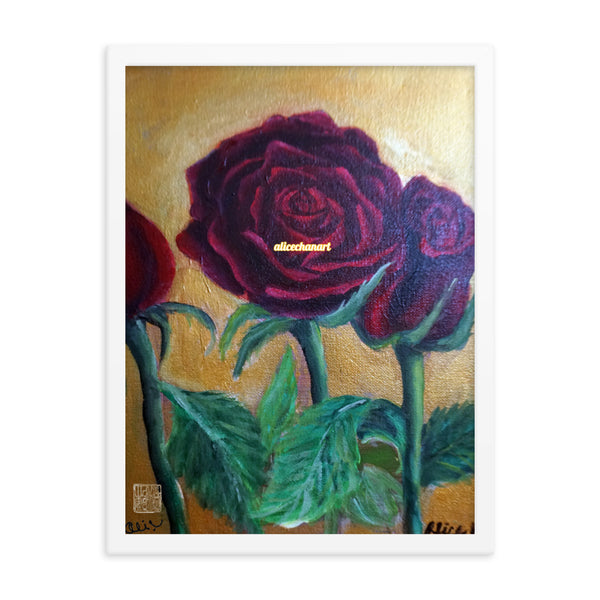 Red Roses in Gold Accent, 2015, Framed Art Print Poster, Made in USA - alicechanart