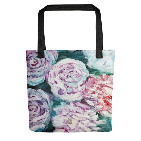 White Roses in Water, Blue White Rose Floral Print Art Tote Bag, Made in USA/ EU - alicechanart