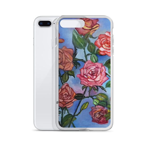"Pink Roses Floating in Blue Sky", Floral Print Art iPhone Cell Phone Case, Made in USA - alicechanart
