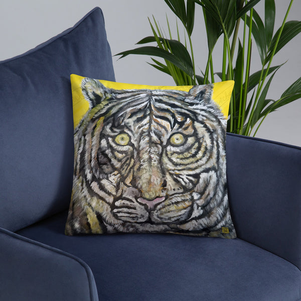 "Blue-Eyed White Tiger" 2018, 20"x12/ 18"x18" Pillow With Stuffing, Made in USA - alicechanart
