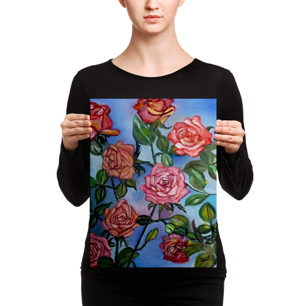 Pink Roses in Blue Sky, Rose Floral Flower Canvas Art Print, Made in the USA - alicechanart