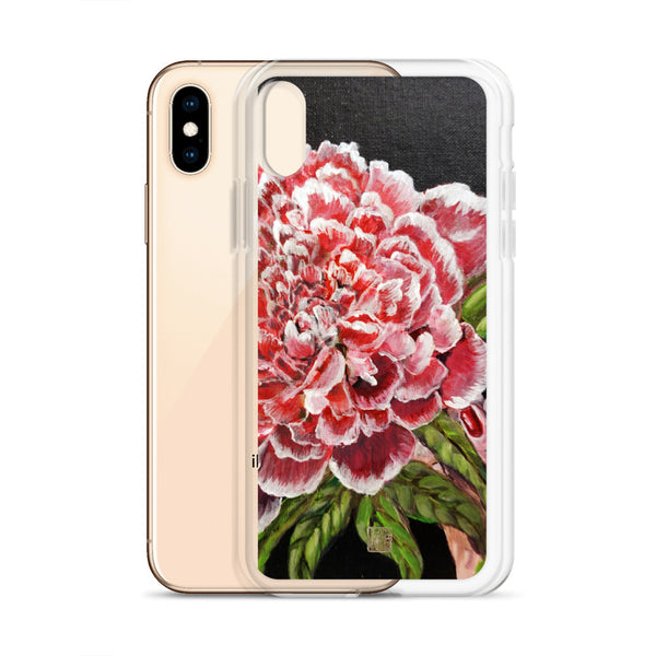 Chinese Red Peony Flower in Black, Floral Print Designer iPhone Case- Made in USA/ EU - alicechanart