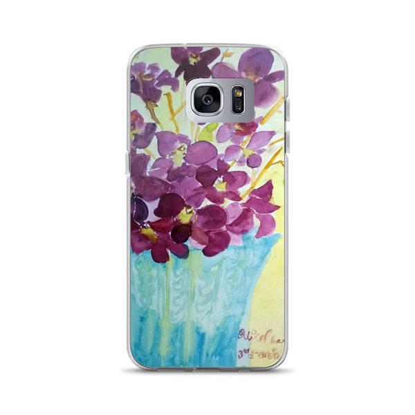 "Curious Exotic Wild Purple Orchids" Floral Print Samsung Phone Case, Made in USA/EU - alicechanart