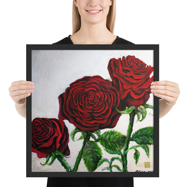 Triple Red Roses in Silver, Framed Art Poster Print, Made in USA - alicechanart