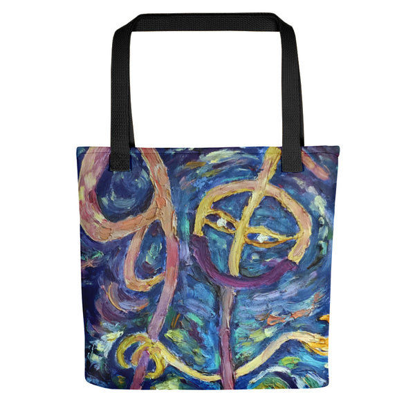 "Chan" in Chinese", 15"x15" Designer Fine Art Tote Bag, Abstract Art, Made in USA - alicechanartChan Family Tote Bag, Chan in Chinese, 15"x15" Designer Fine Art Tote Bag, Abstract Art, Made in USA/Europe, Blue Smiley Face Tote Bag, Happy Face Cotton Tote Bag