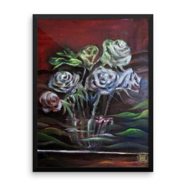 "Ghost Roses" - Floral Rose, Framed Photo Paper Poster, Made in USA - alicechanart