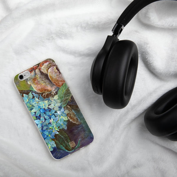 "Morning Chirping Bird", Wildlife Hydrangea Floral Print iPhone Case, Made in USA - alicechanart