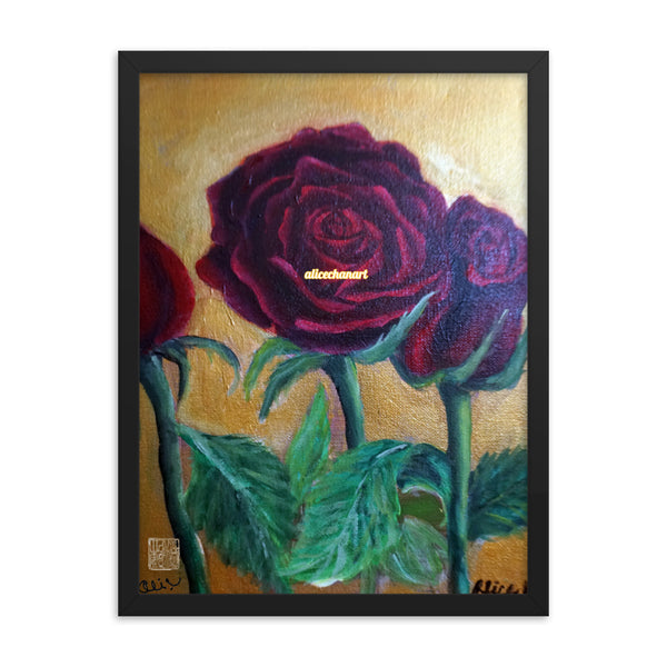 Red Roses in Gold Accent, 2015, Framed Art Print Poster, Made in USA - alicechanart