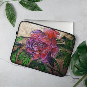 Pink Peonies in Gold, Designer Chinese Floral Art Print 13"/ 15" Laptop Sleeve - alicechanart