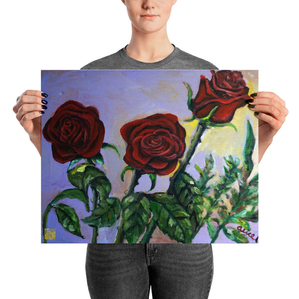 Summer Red Roses in Purple Sky, Floral Poster Art Print, Made in USA - alicechanart