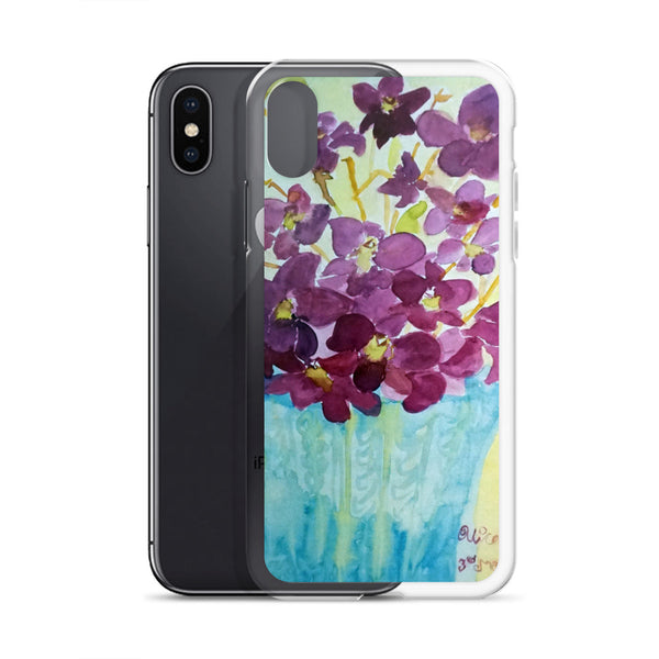 "Curious Exotic Wild Purple Orchids" Clear Floral iPhone Phone Case, Made in USA - alicechanart