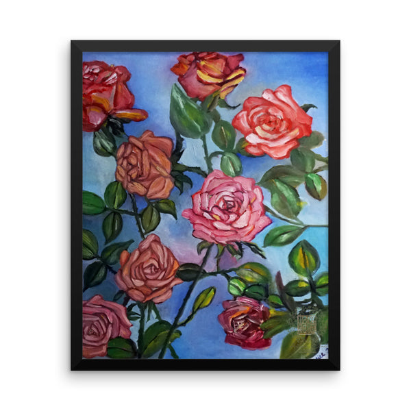 "Pink Roses Floating in Blue Sky", Framed Photo Paper Poster, Made in USA - alicechanart
