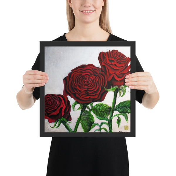 Triple Red Roses in Silver, Framed Art Poster Print, Made in USA - alicechanart