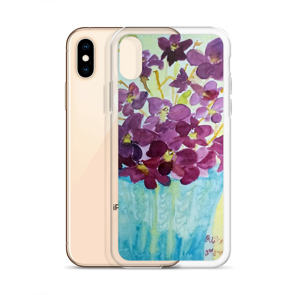 "Curious Exotic Wild Purple Orchids" Clear Floral iPhone Phone Case, Made in USA - alicechanart
