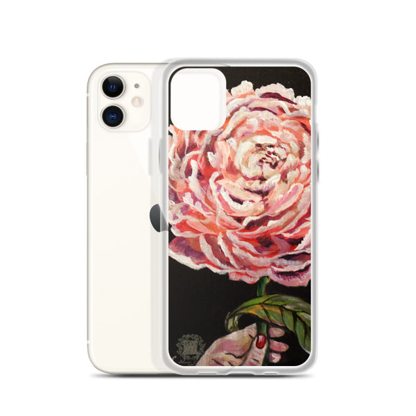 Pink Chinese Peonies Floral Print Premium iPhone Case- Made in USA/ EU - alicechanart Pink Chinese Peonies Phone Case, Floral Print, iPhone 7/6/7+/ 6/6s/ X/XS/ XS Max/ XR 11/ 11 Pro/ 11 Pro Max Cell Phone Case, Made in USA/ EU