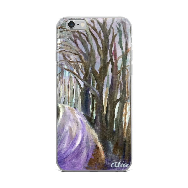 "Purple Hiking Trail",  Tree Forest Scene, iPhone 7/6/7+/ 6/6s/ X/XS/ XS Max/XR Case, Made in USA - alicechanart