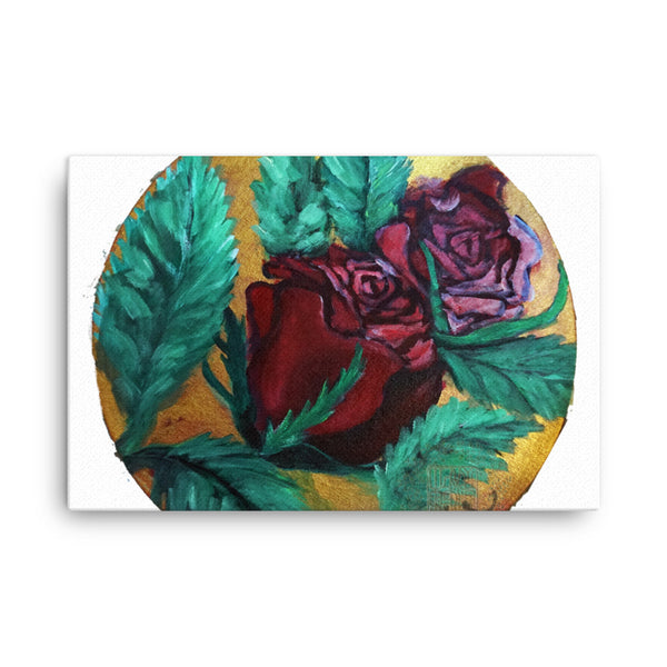 "Japanese Red Roses Series Part 1 in Gold", Canvas Art Print,  Floral Rose Art,  Made in USA - alicechanart