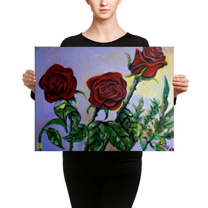 Red Roses In Purple Sky, Floral Rose Canvas Art Print, Made in USA - alicechanart